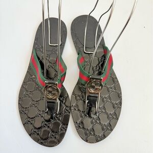 Gucci Black Lifford GG web Thong Fabric leather sandals EU 39 US 9